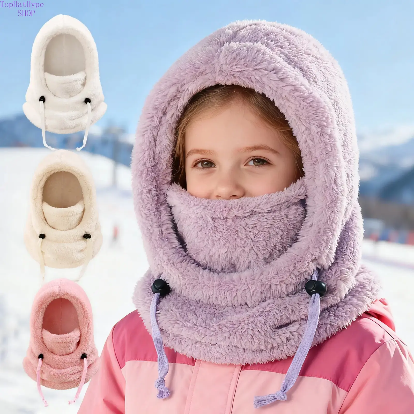 Unisex Balaclava Shape Neck Guard & Neck Warmer Set - 2025 TikTokShop Black Friday Windproof Thermal Full Face Mask with Detachable Hood, Soft Fleece, Cold Resistant for Skiing, Snowboarding, Kids Outdoor Play