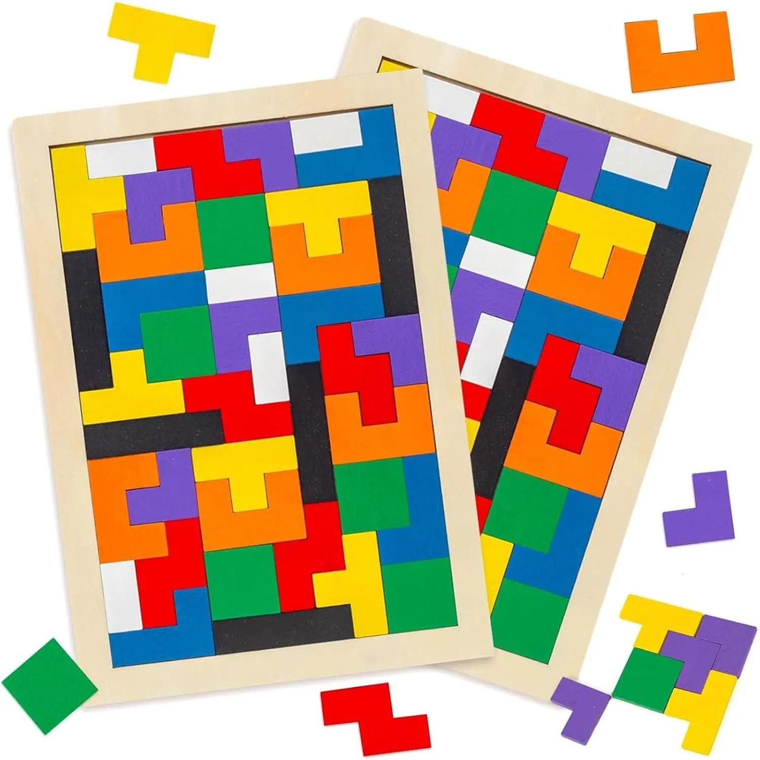Wooden Blocks Puzzle 2 Set Russian Brain Teaser Tangram Intelligence Toys STEM Montessori Educational Gift for Kids Stocking Stuffersfidget toys