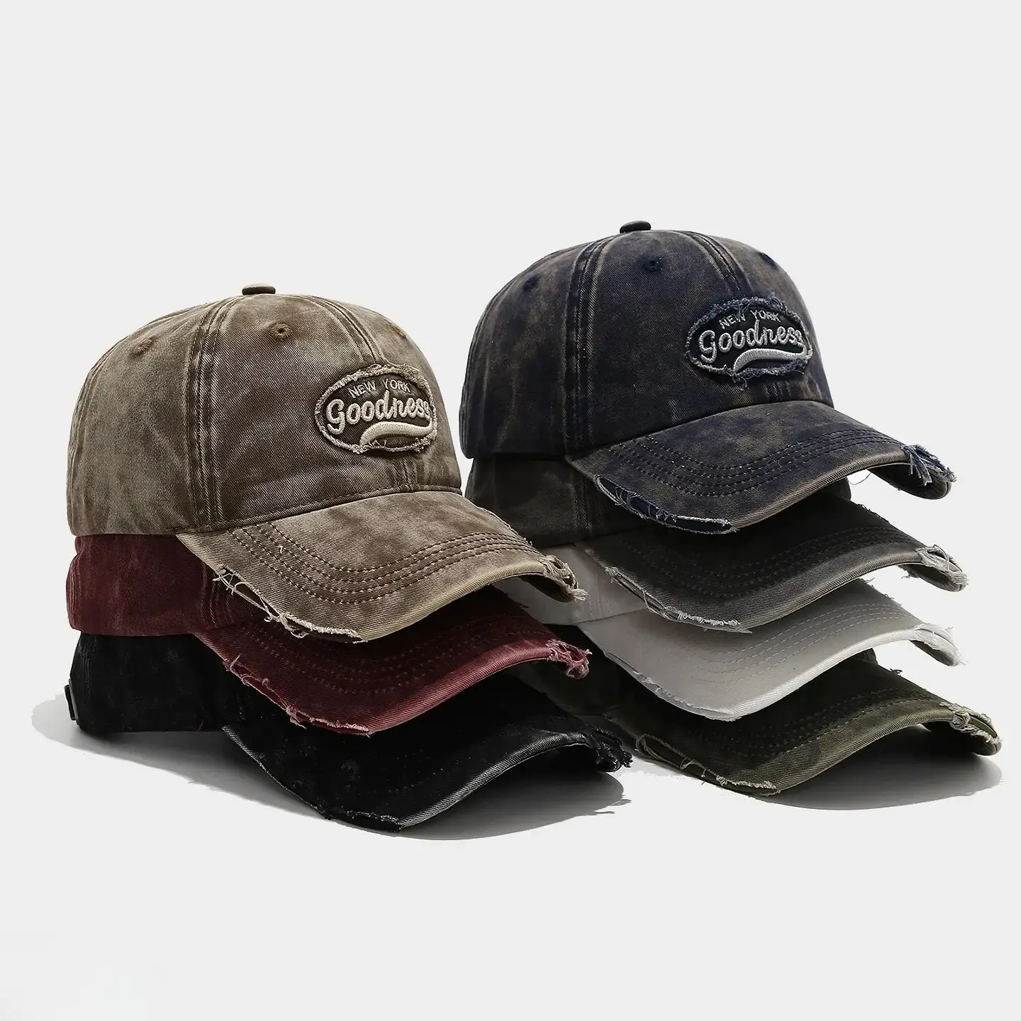 Vintage Distressed NYC Goodness Baseball Cap for Women Men – Y2K Aesthetic Frayed Edge Dad Hat | Washed Cotton Unstructured Low Profile Streetwear Sun Cap