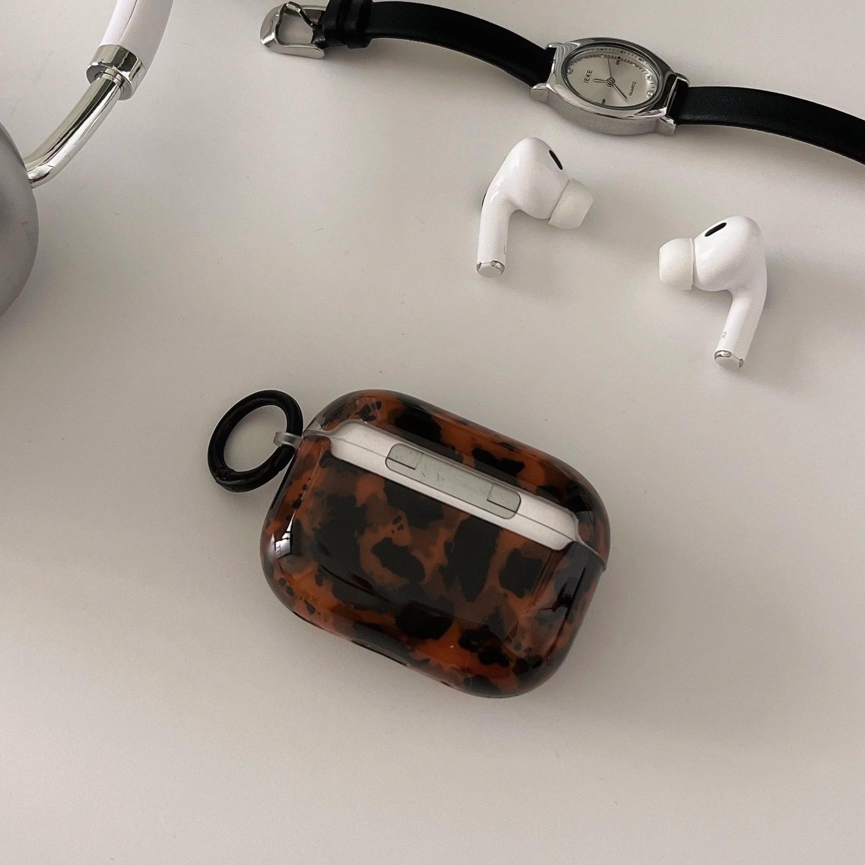 Stylish Tortoiseshell Amber Glossy Protective Case, Shockproof Anti-Scratch Hard Cover Compatible with Multiple Wireless Earbud Models for Daily Carrying and Protection