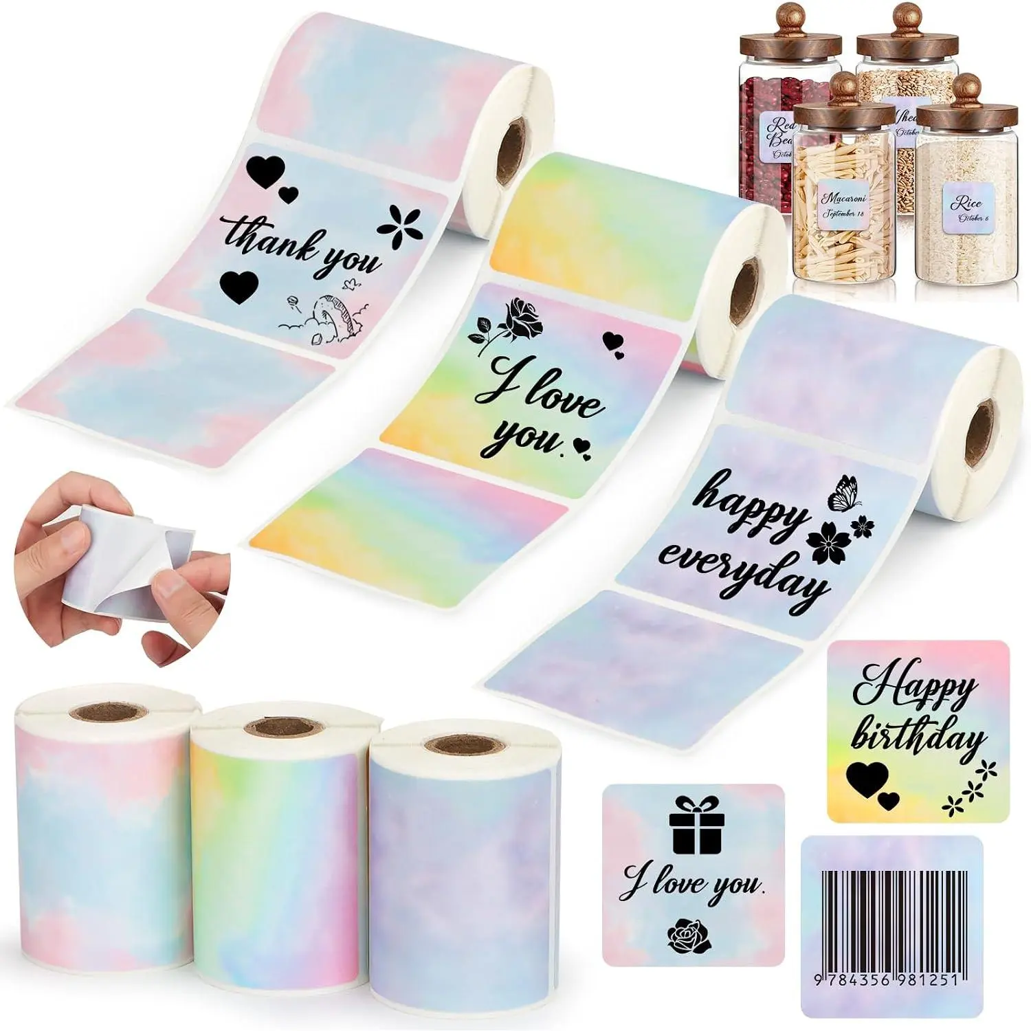 3 Rolls Thermal Square Label Paper,1.96 "x1.96 Gradient Label Maker Sticker for  M220/M200/M221/M110 Printer,Multi-Purpose Self-Adhesive  Labels for Barcode,DIY,Logo,Thanks