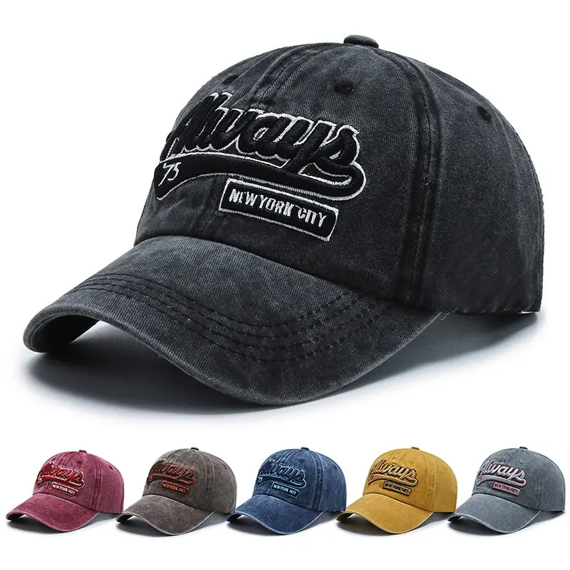 Vintage Washed Cotton Baseball Cap, Always 75 3D Embroidered Soft Crown Dad Hat, Adjustable Unisex Retro Peaked Sun Hat, Big Head Friendly Outdoor Sports Hat for Spring Daily Wear