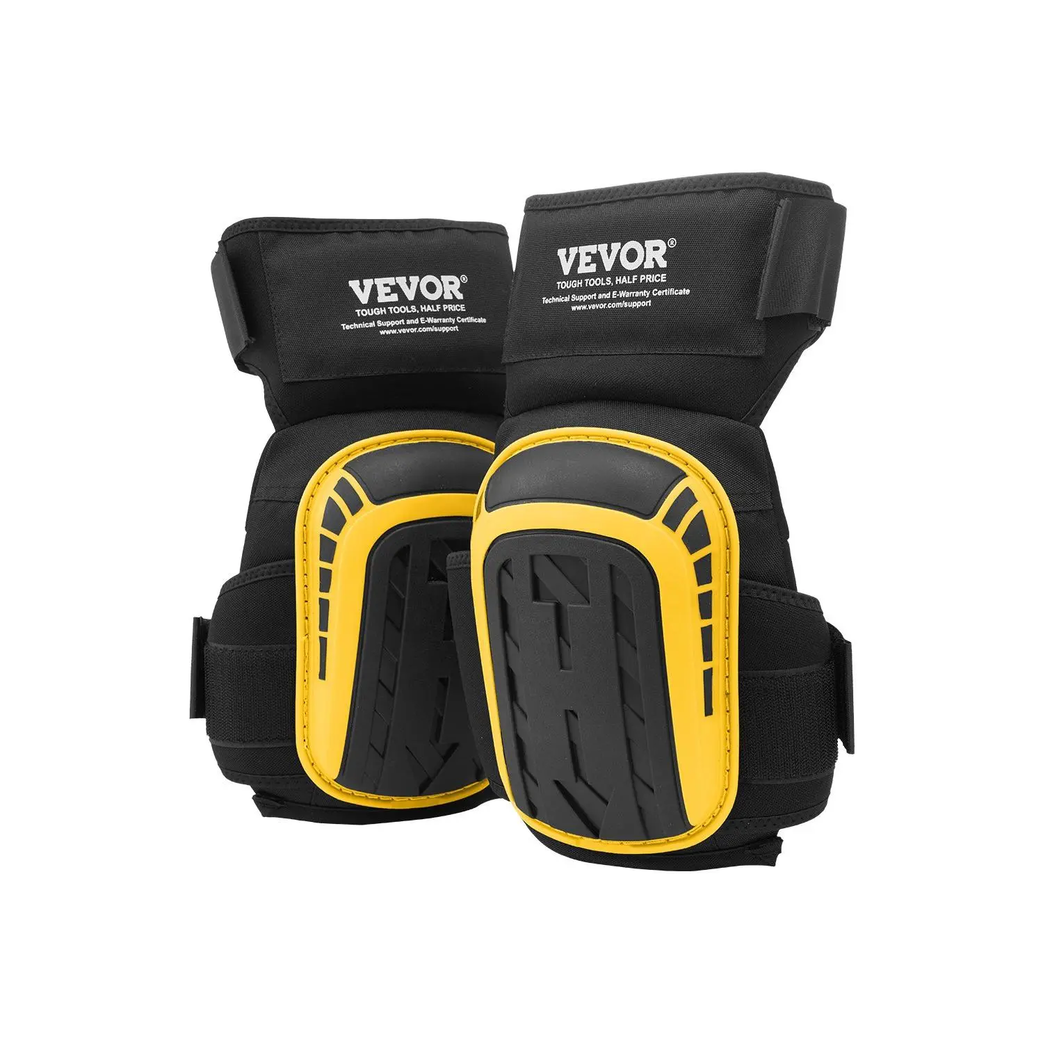 VEVOR Safety Equipment Knee Pads for Work, Extended Heavy-Duty Construction Gear with 2 EVA-Silicone Extended Straps, Anti-Slip Gel Cushion Foam, for Men, Ideal for Gardening, Flooring, Yellow and Black