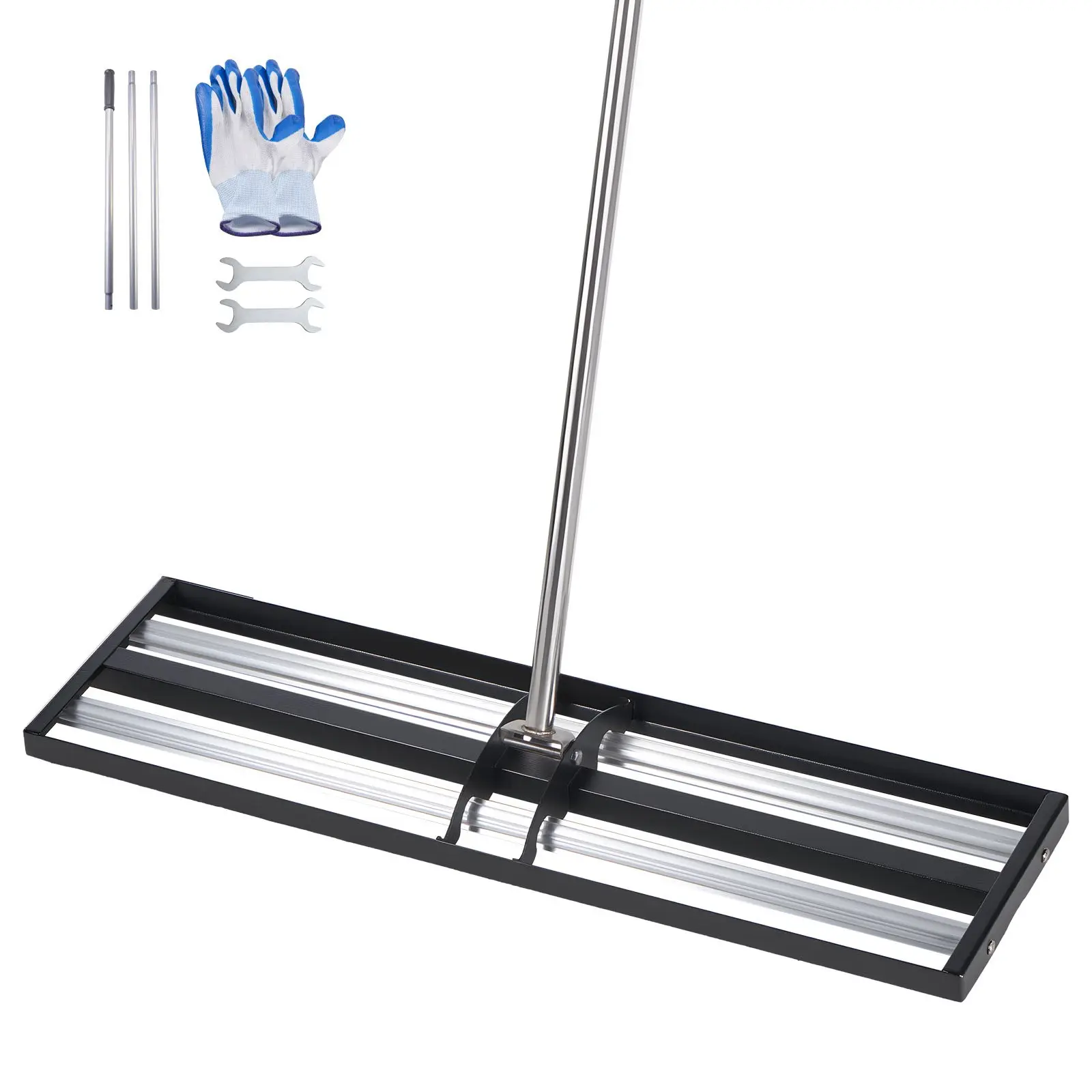 VEVOR Updated Lawn Leveling Rake with Roller, 30" x 10" Stainless Steel Lawn Leveler with 83.9" Adjustable Handle, Heavy Duty Yard Leveling Rake, Effort Saving Lawn Leveling Tool for Yard Golf Court