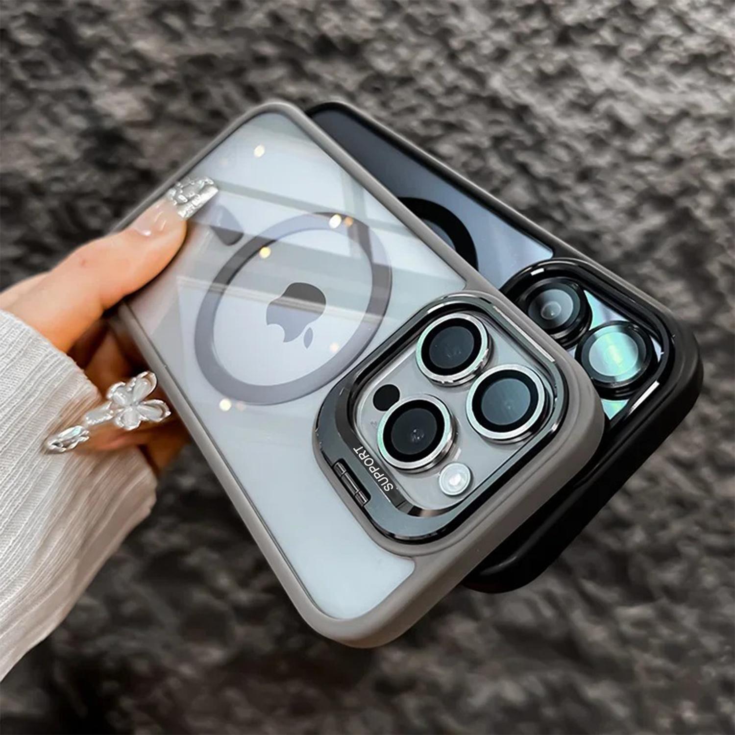 For iPhone 17 Pro Max 17 Air 12 13 14 15 16 Case, Compatible with MagSafe, Built-in Camera Ring Stand, Camera Lens Protector, Military-Grade Protection, Magnetic Phone Case for iPhone 16 15 14 Plus, Clear Kickstand Case
