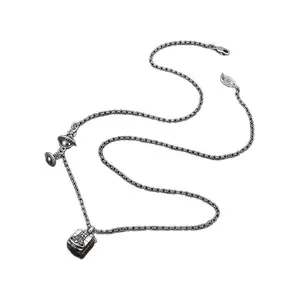 Queen Mother's non-fading vintage distressed Saturn gift box pendant necklace hip-hop punk unisex sweater chain