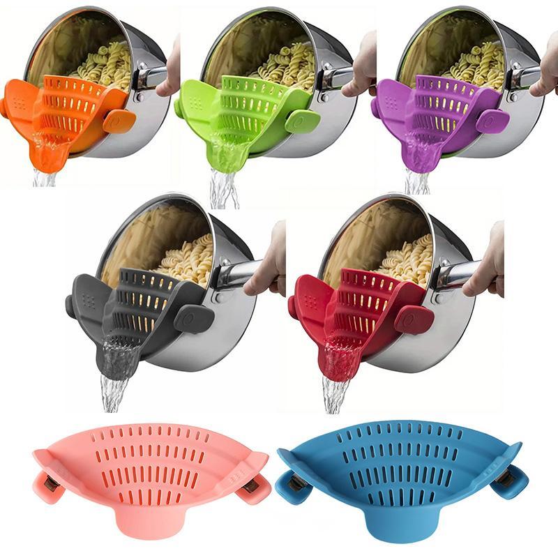 Silicone Pot and Pasta Strainer, Cookware, 1 Count Adjustable Silicone Clip on Food Strainer Clamp for Kitchen Cooking Pot