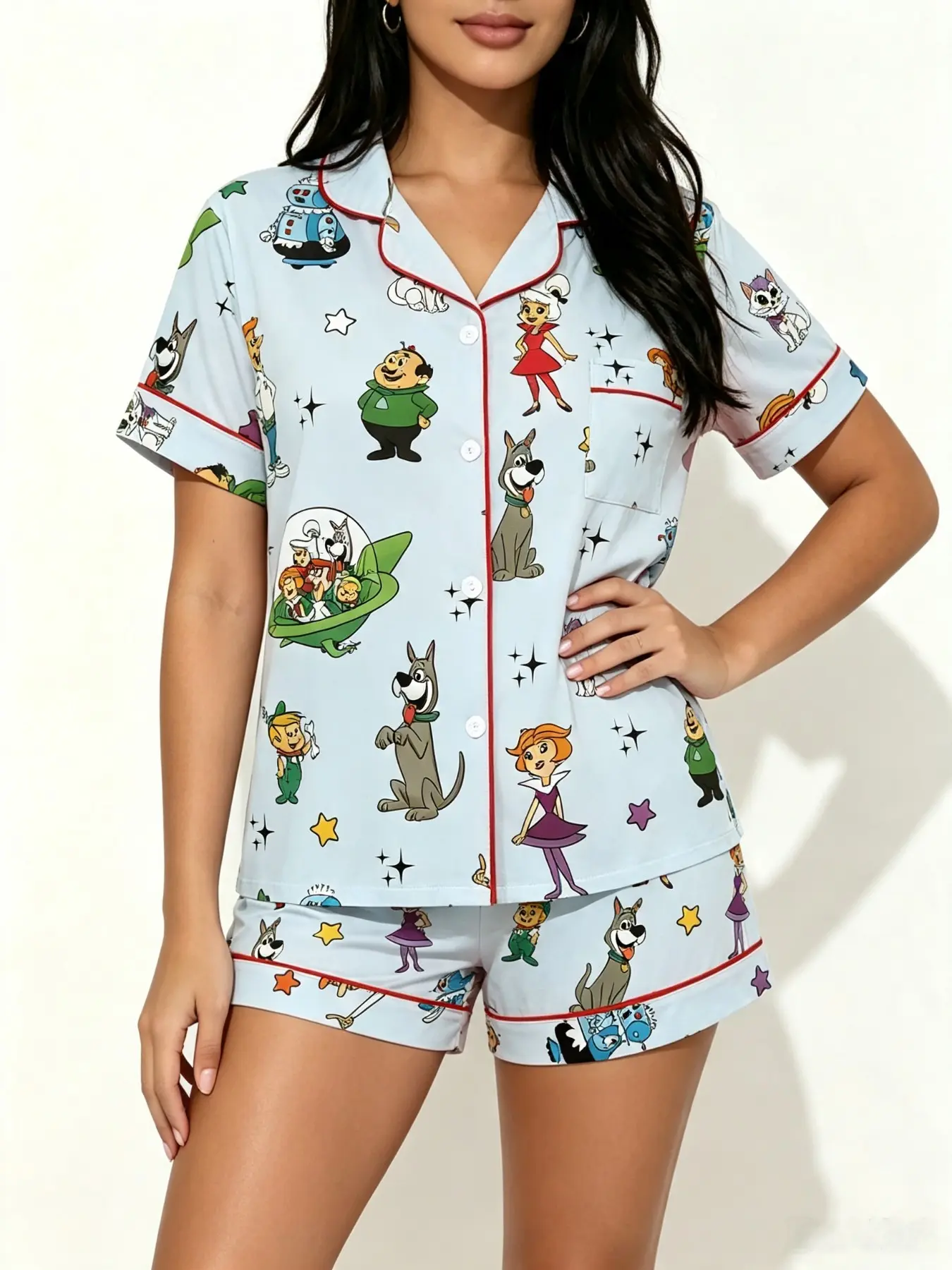 Teen Space Sci-Fi Cartoon Print Pajama Set, Soft Comfortable Sleepwear, Casual Home, Ideal for Summer, Perfect Gift for Teens