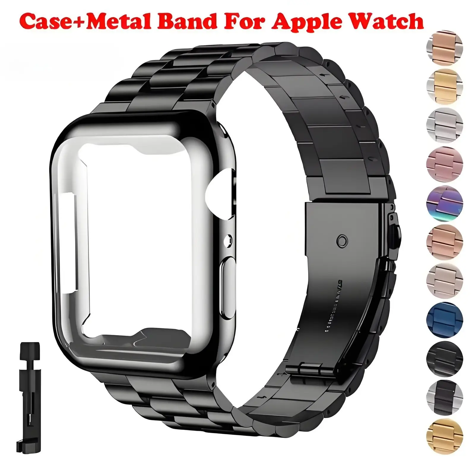 3 in 1 TPU Case+Stainless Steel Metal Strap Watch Band+Tool for Apple Watch S11 10 9 8 7 6 5 4 3 2 1 SE 3 2 1 Ultra 3 2 1 Adjustable Watch Accessories