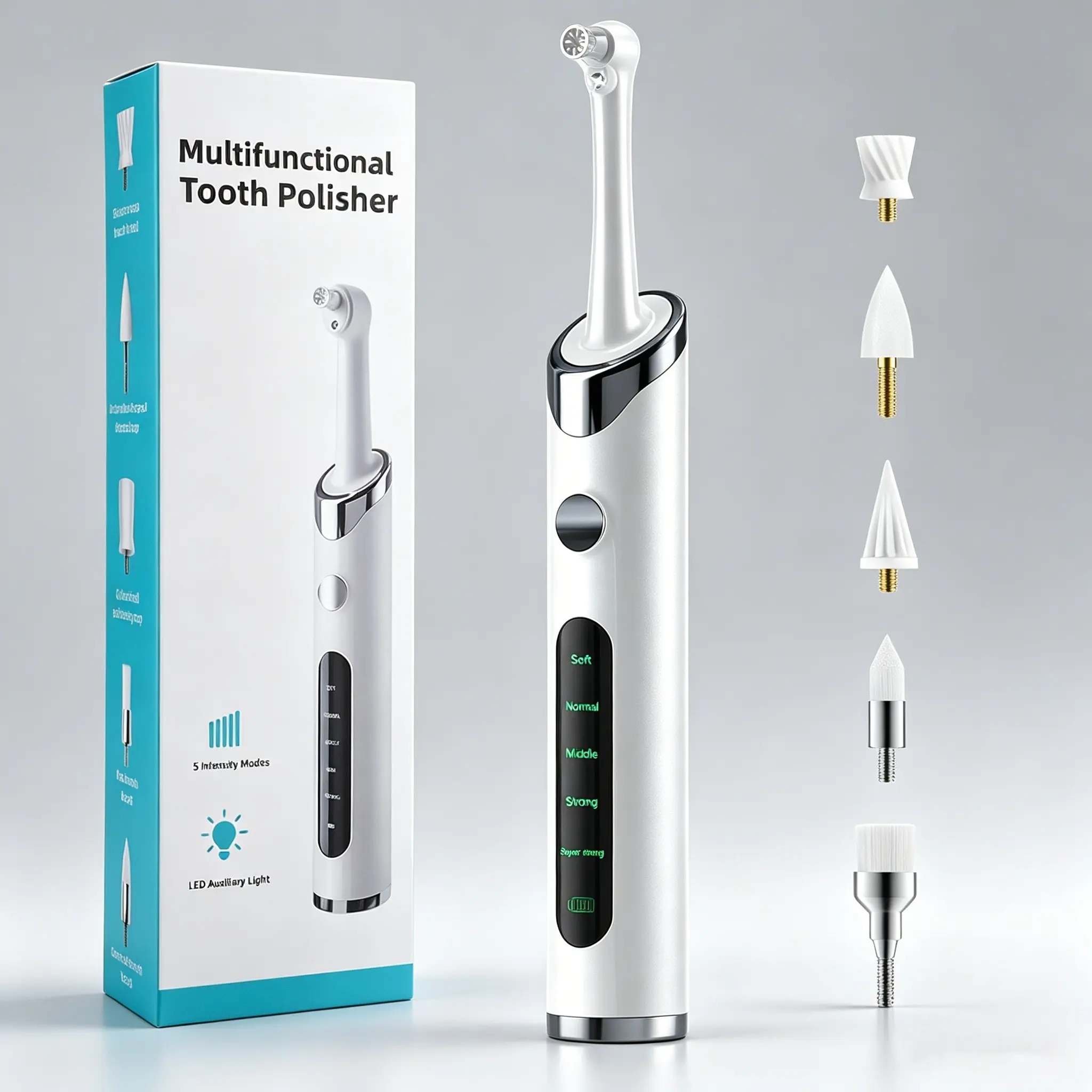 Electric Teeth Polishing Kit with 5 Speed Modes and 5 Heads, LED Light Tooth Cleaning Tool, Cordless Teeth Cleaner, Home Oral Care Set