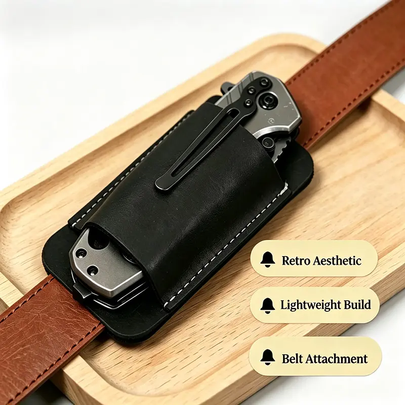 Retro Genuine Leather Folding Knife Case,Cowhide Knife Case, Lightweight Foldable Knife Sheath, Knife Holder for Belt,Portable Tool Accessories, Survival Equipment Set