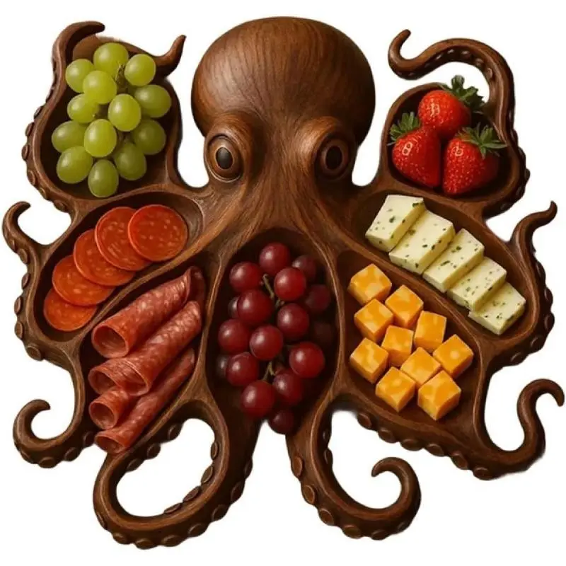 Cute Octopus Animal-Shape Wood Fruit Snack Tray, Viral Aesthetic Home Decor, Christmas Decoration, Holiday Gift for Every Occasion