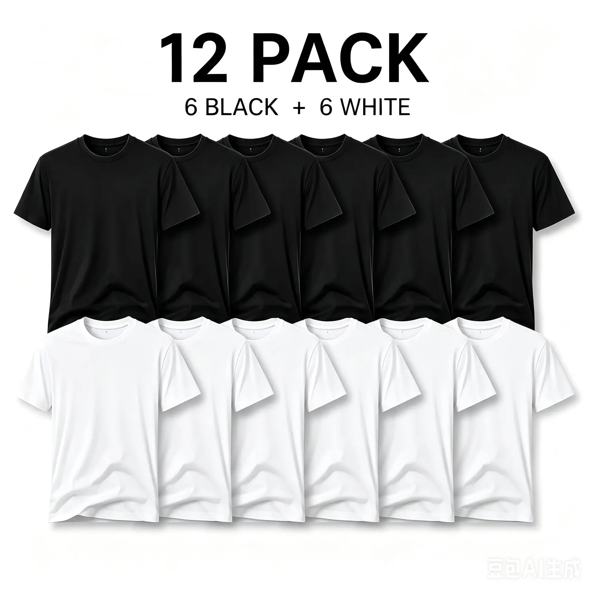 12 Pack Men Basic Crew Neck T-Shirts, 6 Black + 6 White Multipack Short Sleeve Casual Cotton Undershirts loose fit tee grunge album t-shirt graphic summer clothes acid heavyweight
