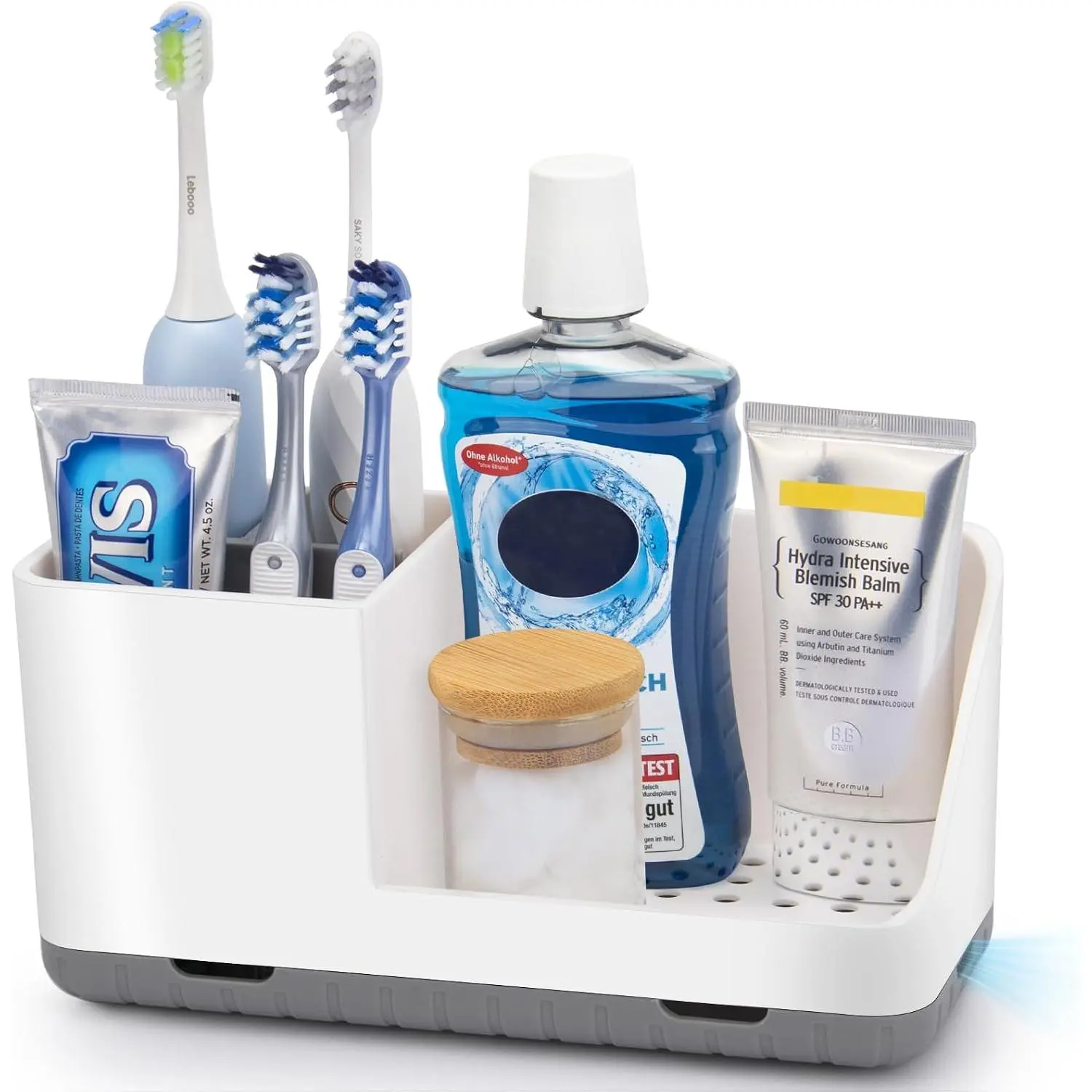 Holders for Bathrooms,   and  Holder with Drainage,  Brush Holder for Bathroom Countertop Organizer (Grey)