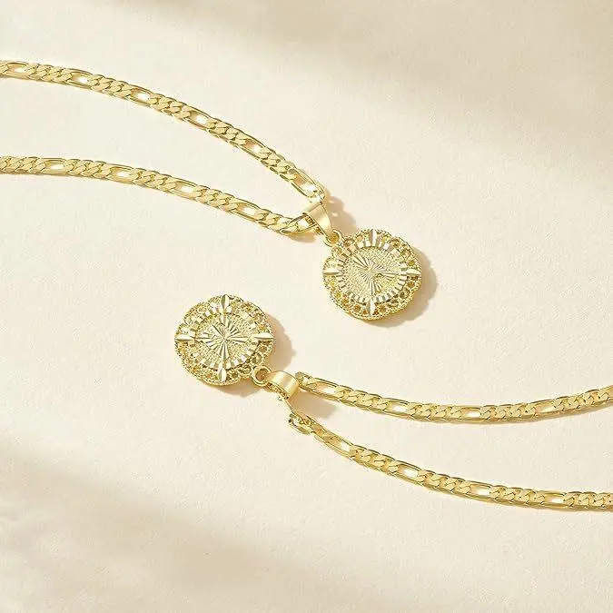14K gold-plated necklace Round letter pendants, capital letters A–Z, 14K gold-plated letter necklaces, casual accessories suitable for both men and women Gold Statement Chain filled