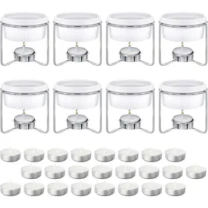 Treela 40 Pieces Ceramic Butter Warmers Set Included Butter Warmers Melter and 32 Tealight Candles for Chocolate Cheese Fondue Crab Lobster Microwave Oven Safe