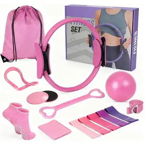 Pilates Kit for Home Workouts, Pilates Equipment Set with Ring, Ball, 5 Resistance Bands, Magic Circle Hoop, Gliding Discs, Compact Toning Fitness Essentials Starter Accessories Pilates Sets for Women