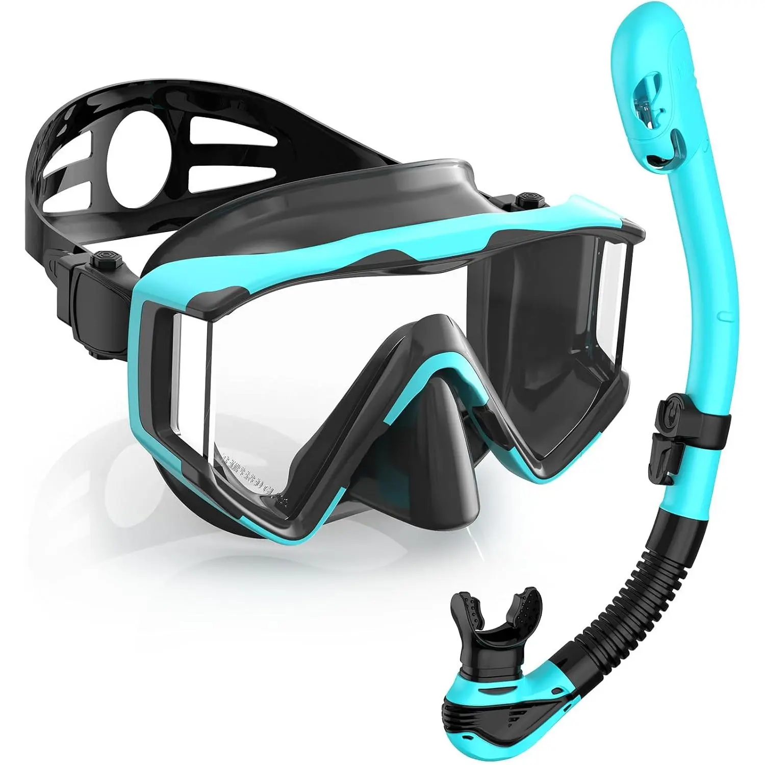 Snorkel Set Pano 3 Window Snorkel Mask Adult, Panoramic Wide View, Anti-Fog Scuba Diving Mask, Anti-Leak Snorkel Goggles Dry Top Snorkel, Professional Snorkeling Gear  Adults