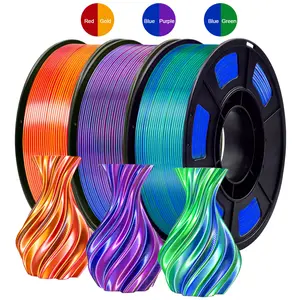 Silk PLA 3D Printer Filament Bundle, Glossy Dual Color 1.75mm, Multi-Color Gradient, 3 Spools 250g Each, Compatible with Most FDM 3D Printer
