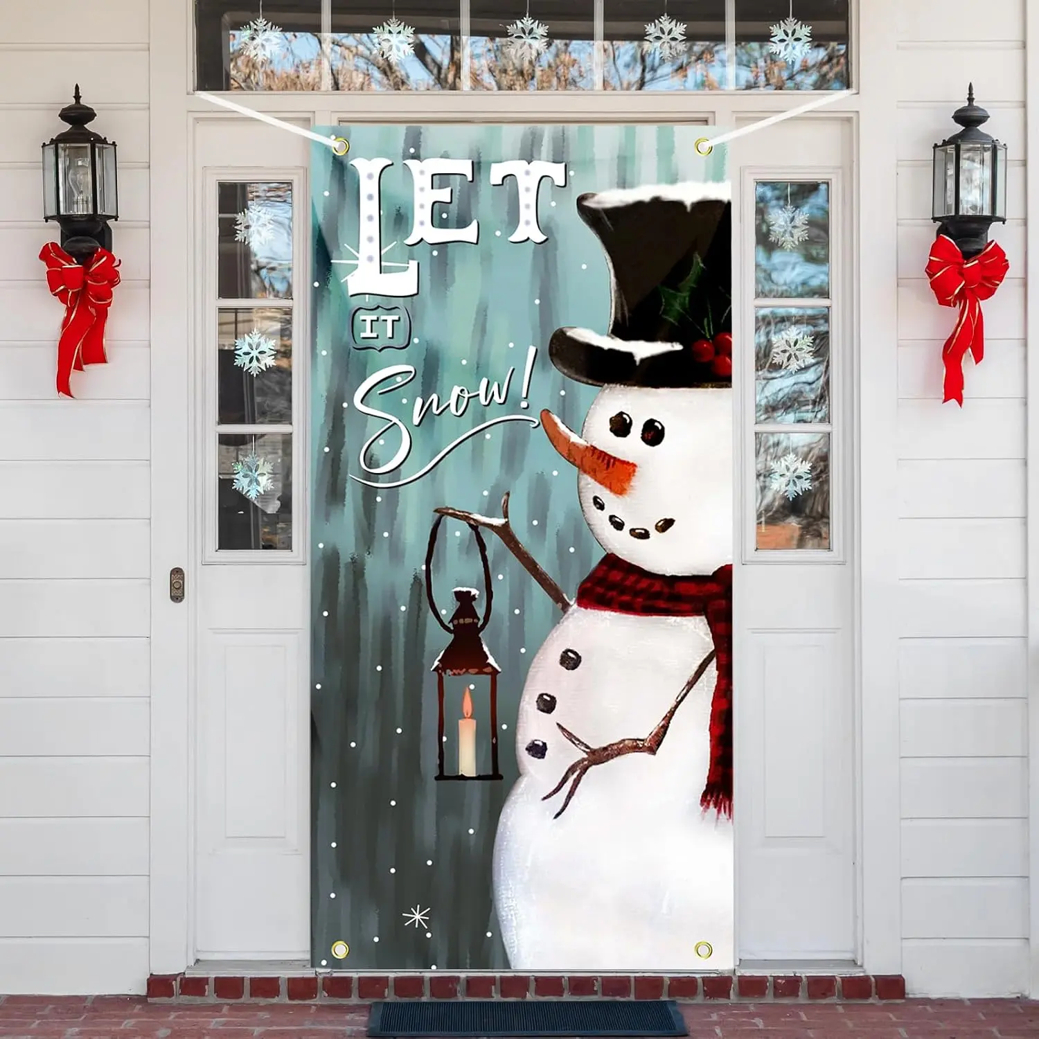 Large Modern Polyester Christmas Snowman Door Cover, Washable Winter Front Door Banner, Festive Party Supplies, 6x3 Photography Backdrop for Indoor-Outdoor Use