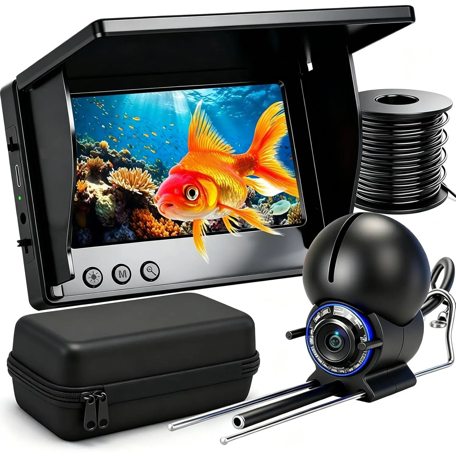 Fishing Camera, 220 °   Ultra-Wide 1080P HD Underwater Fishing Camera with 4.3" LCD & IR Night Vision, 50ft Cable for Ice Lake Boat Kayak Fishing