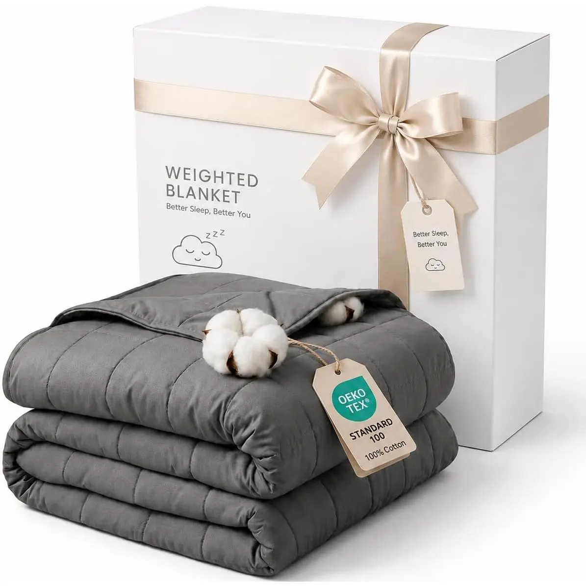 Cooling Weighted Blanket for Adults - Breathable Cotton with Glass Beads, 7-Layer Even Weight Distribution, Machine Washable, 15 lbs Queen 60" x 80"