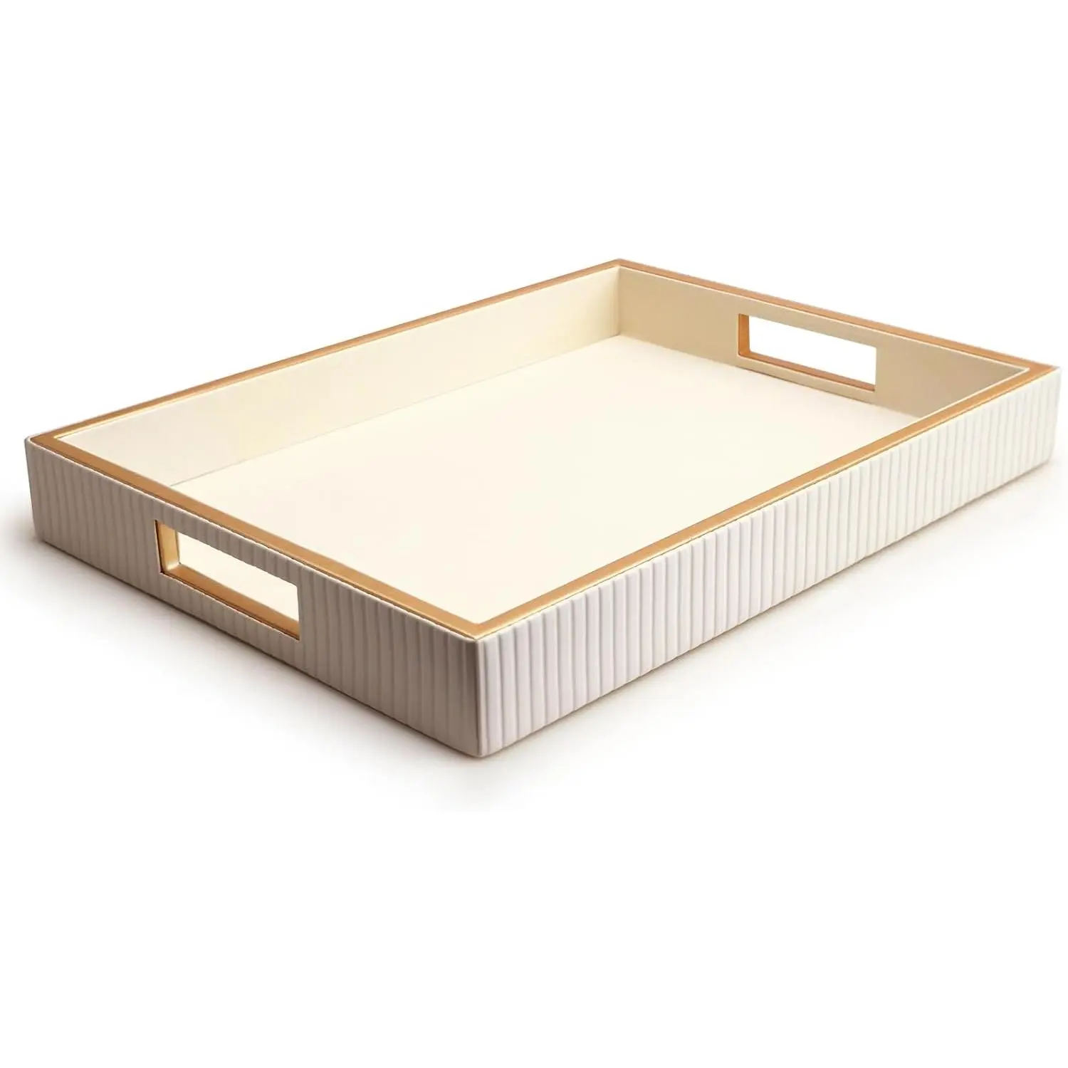Leather Tray Desktop Storage Organizer Premium Serving Trays Decorative Tray Valet Tray for Sundries Cosmetics Phone Wallet Cutlery (White Holder)