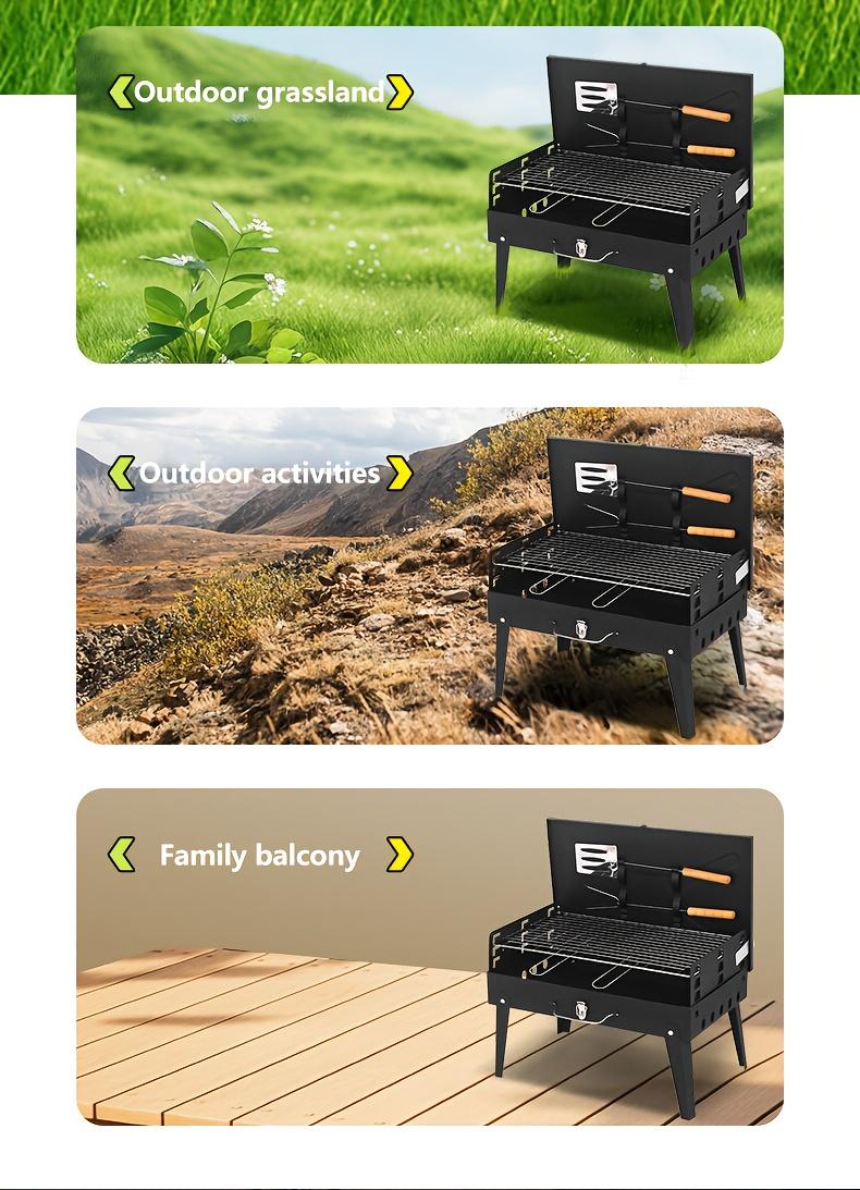 Portable Foldable Outdoor BBQ Grill with Windshield Lightweight Cast Iron for Indoor & Outdoor Use No Assembly Required Charcoal Wood Compatible Durable for Picnics Camping Backyard Cooking Travel wade  ostove