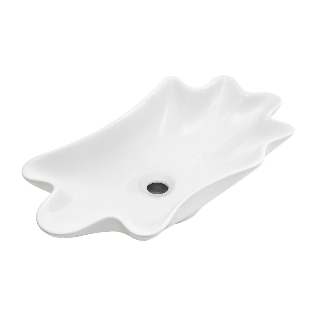 24.4-Inch Indoor Glossy Non-Porous Stainproof 3D Oceanic Seashell Ceramic Vessel Sink with Sink Drain Stopper, Easy-Cleaning Bathroom Basin, Above-Counter Artistic Lavatory for Bathroom Vanity, Washing Use