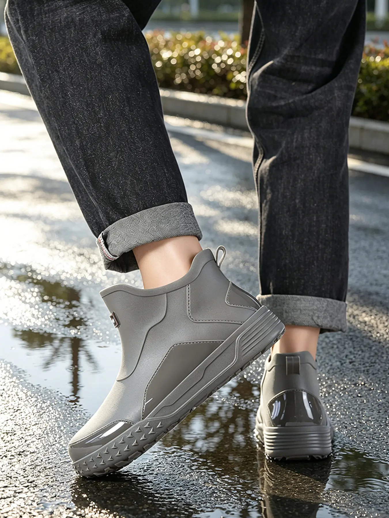 Unisex Short Ankle Fashionable Rain Boots Full Waterproof Non Slip Rubber Water Shoes Lightweight Fashion Footwear for Fishing Car Wash Kitchen Gardening Outdoor Work