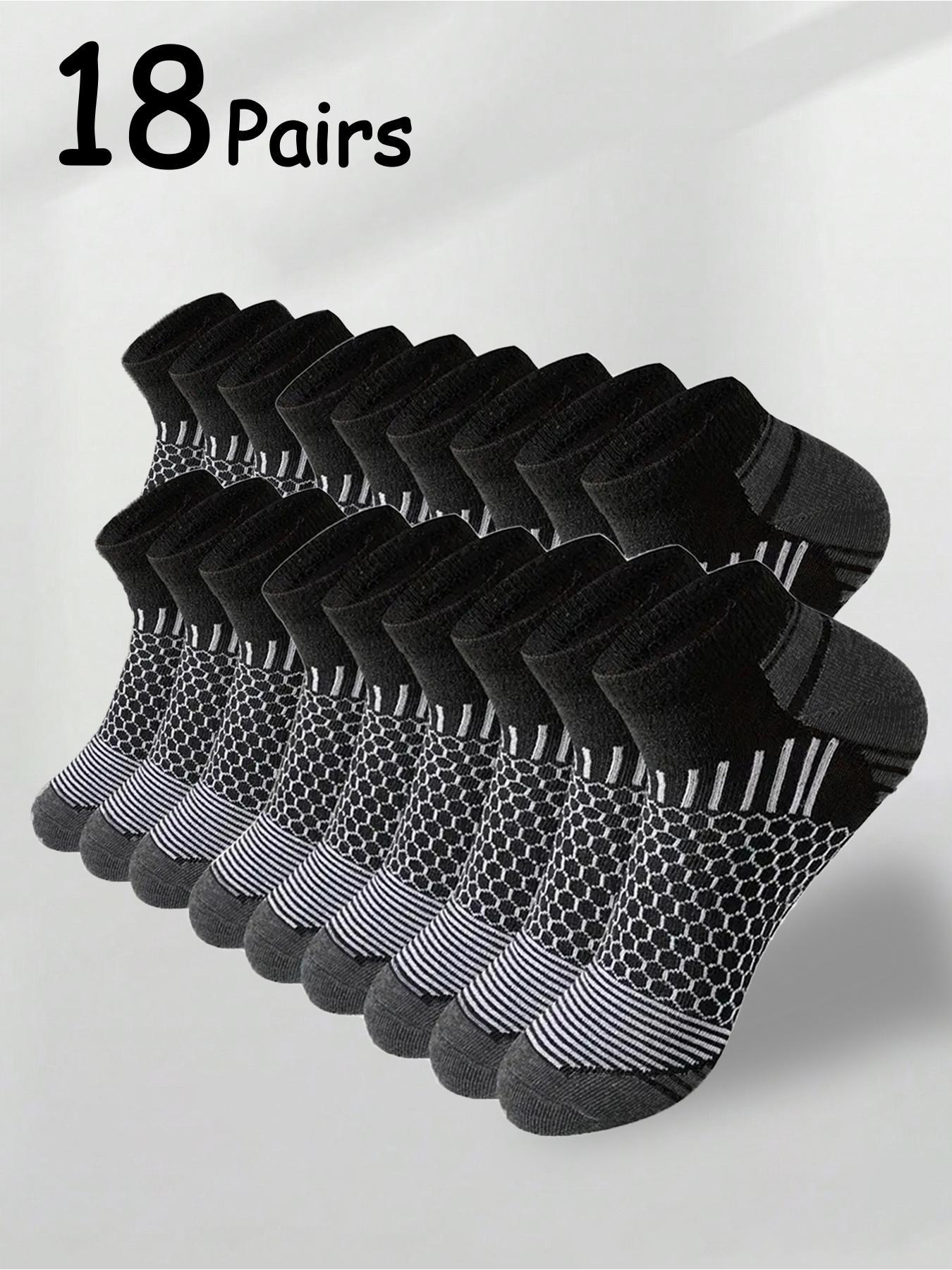 Men's Patchwork Honeycomb Print Ankle Socks, Sports Athletic Socks, Breathable Comfortable Socks for Daily Wear, Athletic Running Socks for Men