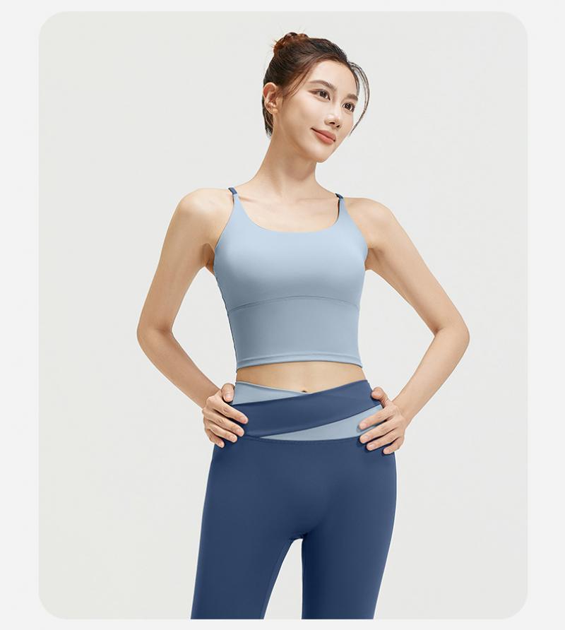 Women's Naked Feeling Breathable Sports Set, High Stretch Color Block Design, One-Piece Fixed Cup, Slimming Fitness Yoga Outfit