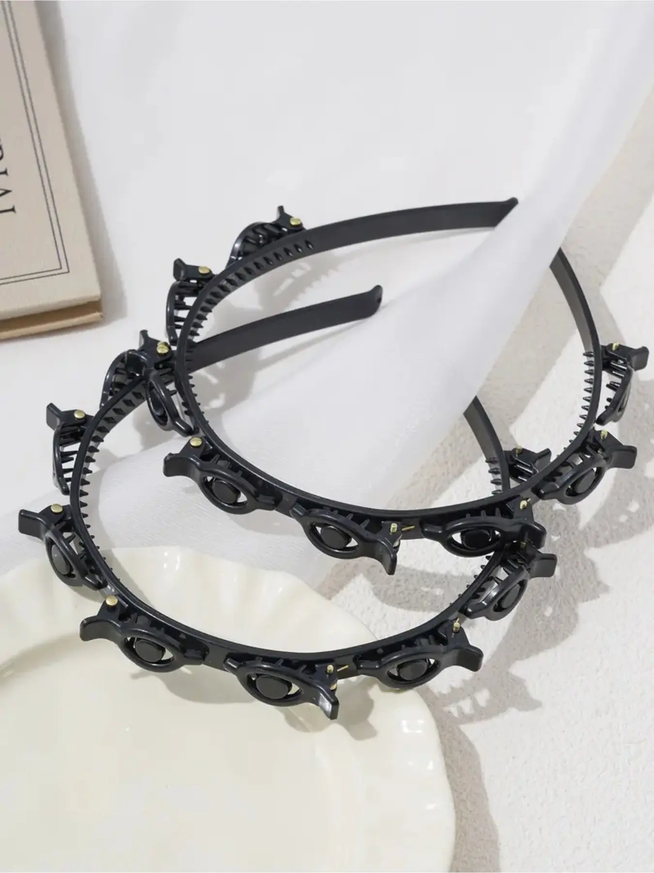 Two double hair clip headbands Braided Headband with 8 small clips, women's double layer Fried Dough Twists lattice curler, toothed hair belt braid tool hair accessories, Curly Headband, Kinky Curly Headband