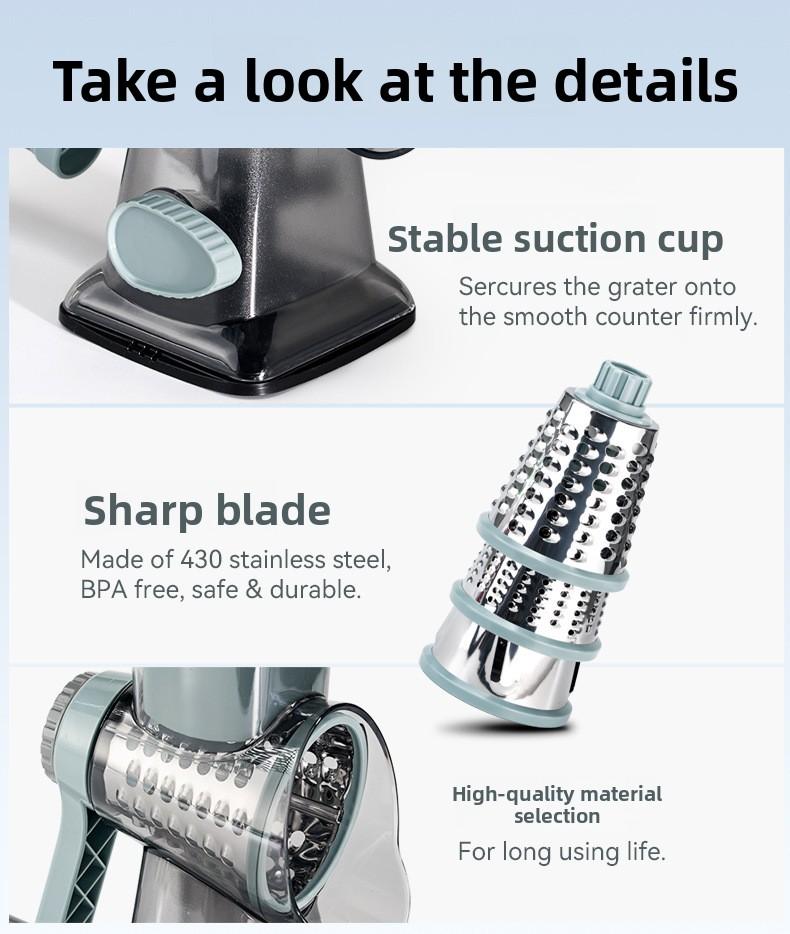 Rotary Cheese Grater, 1-Count Manual Vegetable Chopper with 3 Replaceable Stainless Steel Cutting Blades, Vegetable Shredder and Slicer, Multifunctional Kitchen Utensil, Vegetable Slicer Dicer, Summer Gift # GLOBAL PICKS