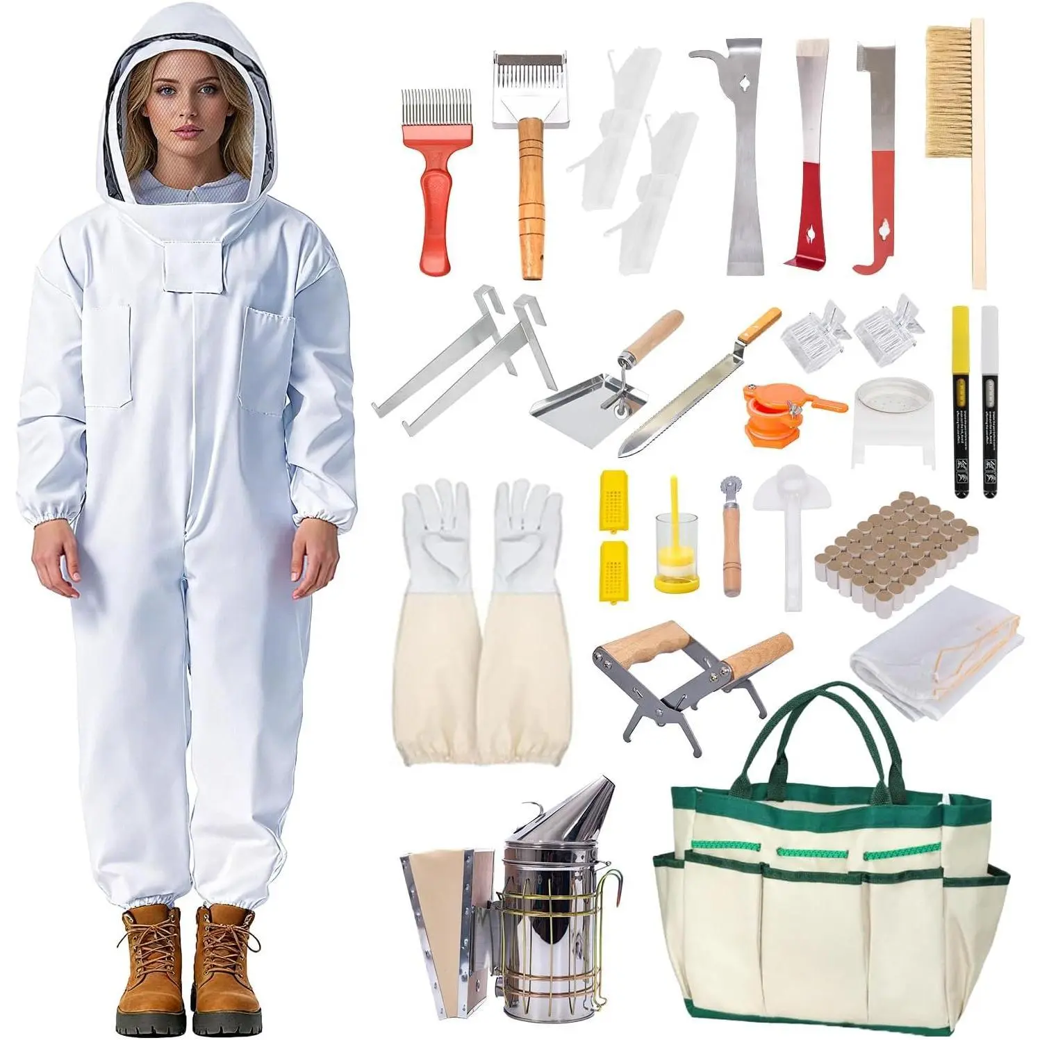 Beekeeping Starter Kit 31 Piece Polypropylene with Bee Suit XL XXL for Beginner Beekeepers