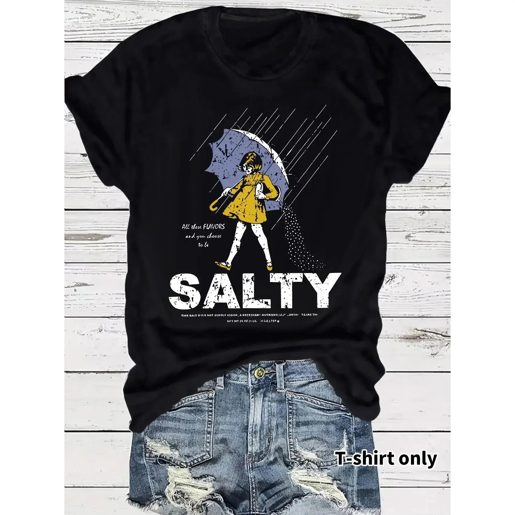 Women's Umbrella & Sality Girl Print Round Neck Tee, Vintage Trendy Casual Lightweight Knit Fitted Short Sleeve T-shirt for Daily Wear, Everyday, Ladies Summer, Top, Womenswear