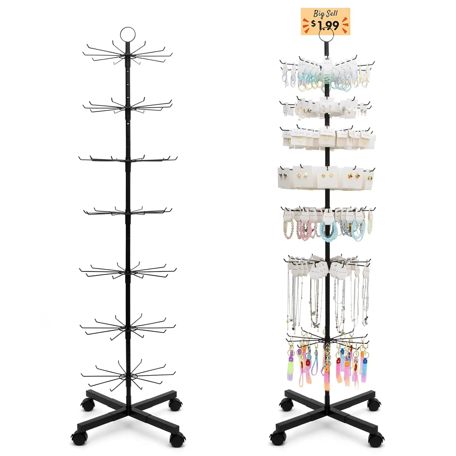 Retail Display Stand, Rotating Display Rack for Earring Keychains  Vendor Events & Stores, 7 Tier Movable and Adjustable 1 count - Black