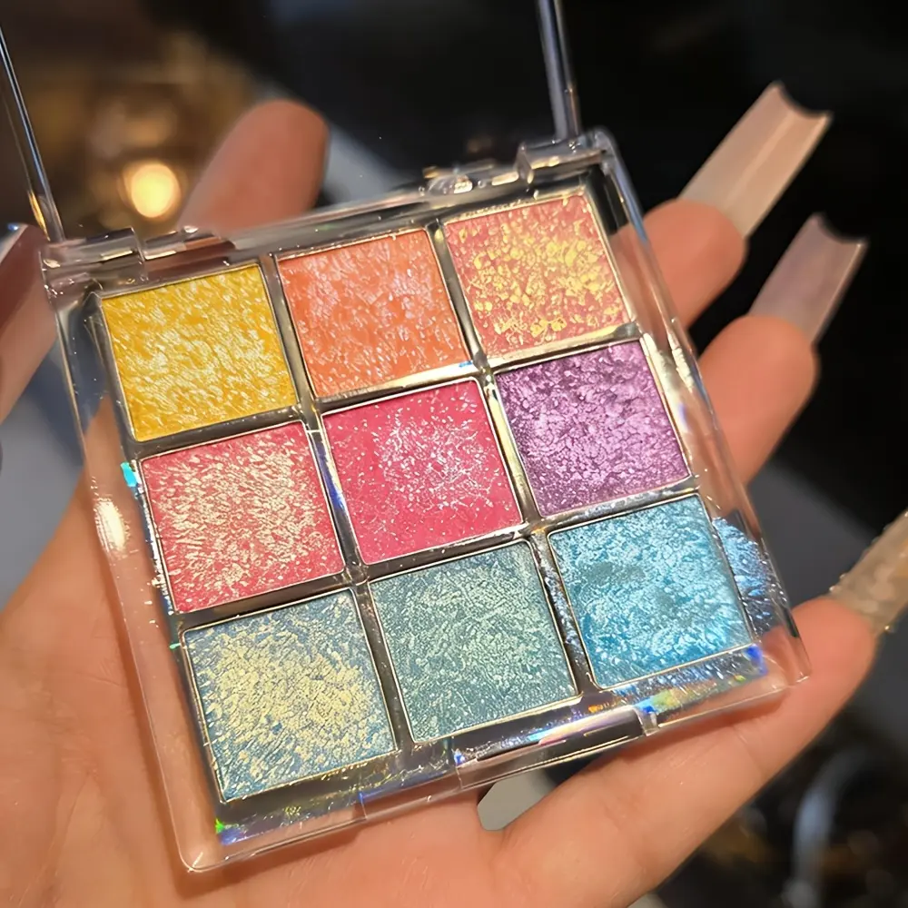K'APEINE 9-Color Holographic Glitter Eyeshadow Palette - Highly Pigmented Waterproof Suitable for Party & Festival Makeup, Shimmery Rainbow Powder with Holographic Mirror, Long-Lasting Multicolor Eyeshadows for Bold Looks