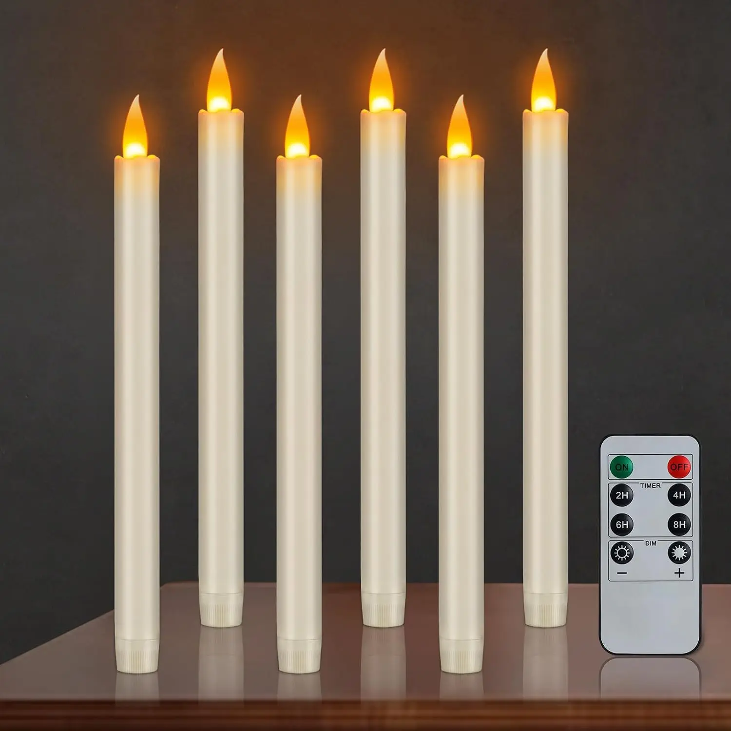 Flameless Taper Candles 10" Dripless  Operated Candle with Remote Timer, 6 Pack Christmas Window Candles, 400+ Hours by 2   for  Decor, Candlelight Dinner, Weddings