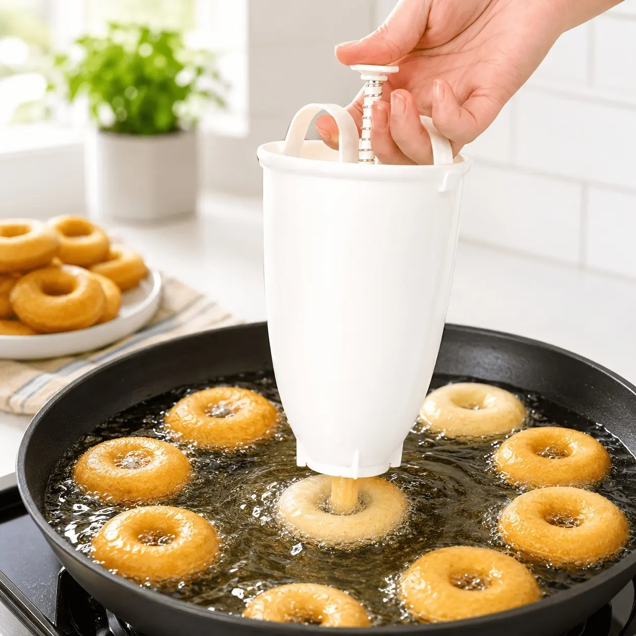 1 Pc Manual Donut Batter Dispenser – Plastic Dough Dropper Tool for Homemade Donuts, Pancakes, Cupcakes & Waffles. Easy Squeeze Baking Mold Maker for Precise Batter Portioning, Non-Electric Kitchen Baking Tool for Desserts