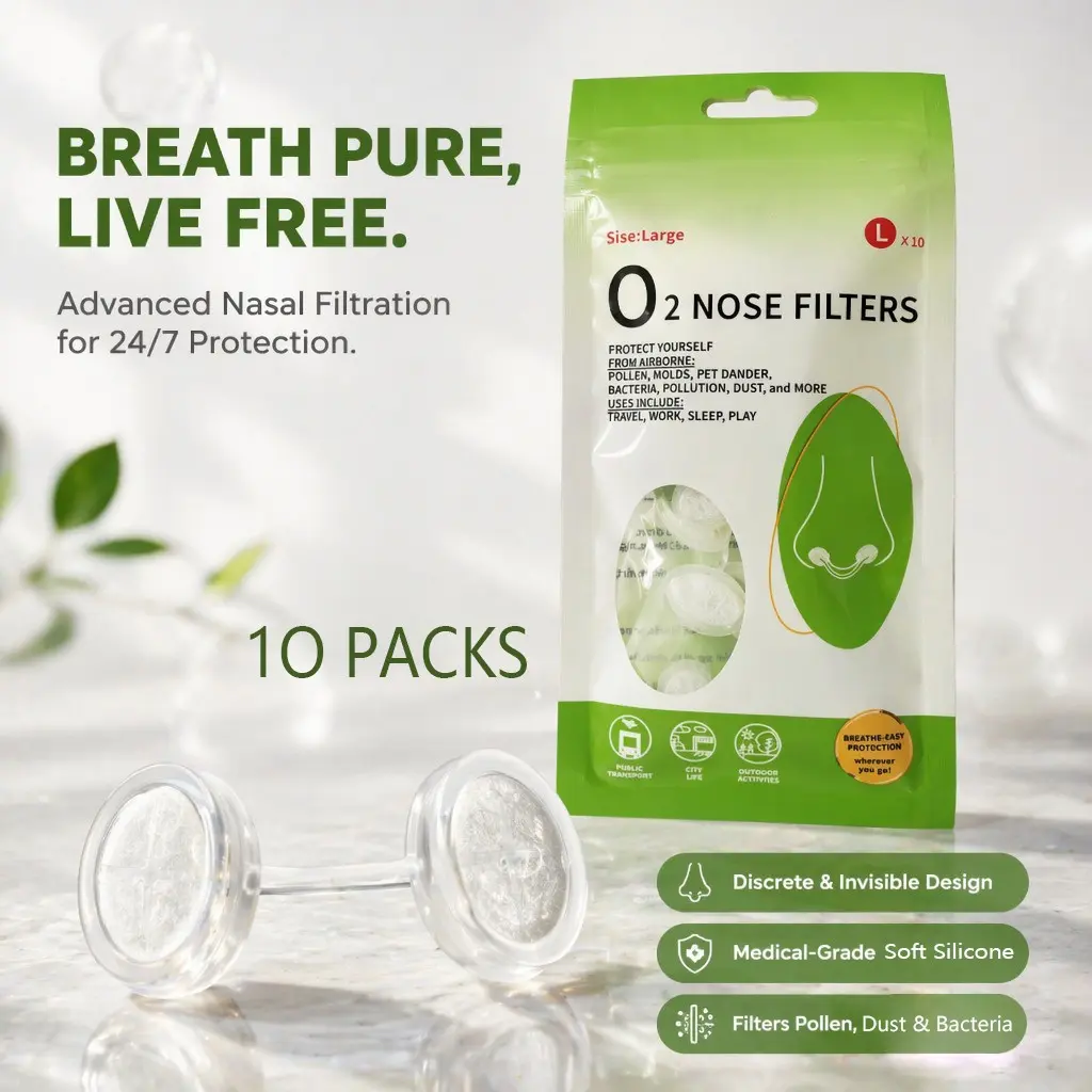 Disposable Nose Plug Dust Filter, Comfortable Invisible Nasal Insert, Filters Pollen, Mold, Pet Dander, Bacteria, Ideal for Travel, Work, Sleep