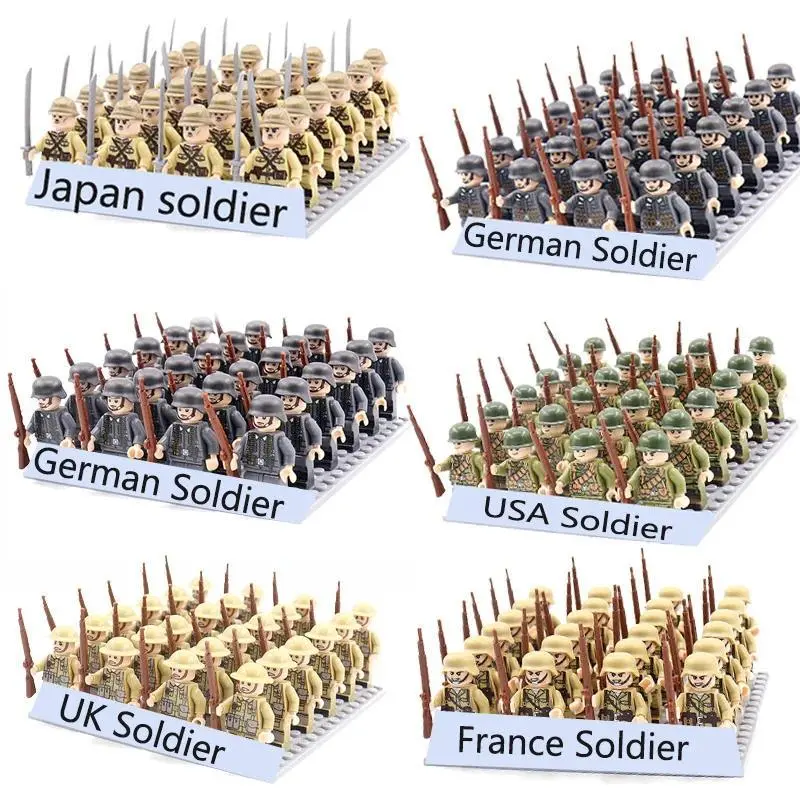 2026 hot item 24pcs WW2 Military Army Soldier Soviet US UK German France Building Blocks Set Model Bricks Action Figures Weapon Toys Kids Gift