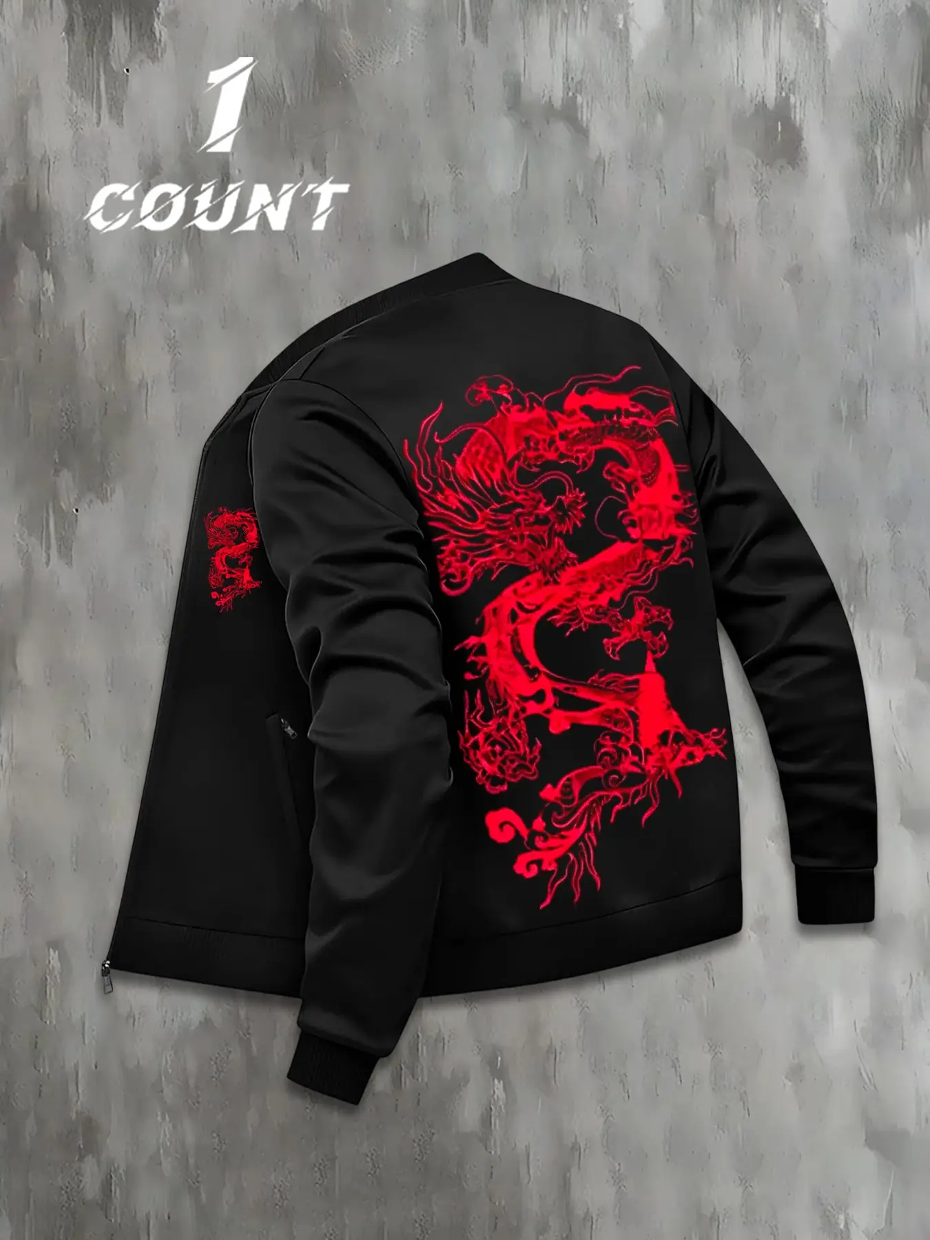 Men's Base Dragon Phoenix Cloud Print Baseball Collar Jacket, Loose-Fit Windproof Streetwear Outerwear, All Seasons