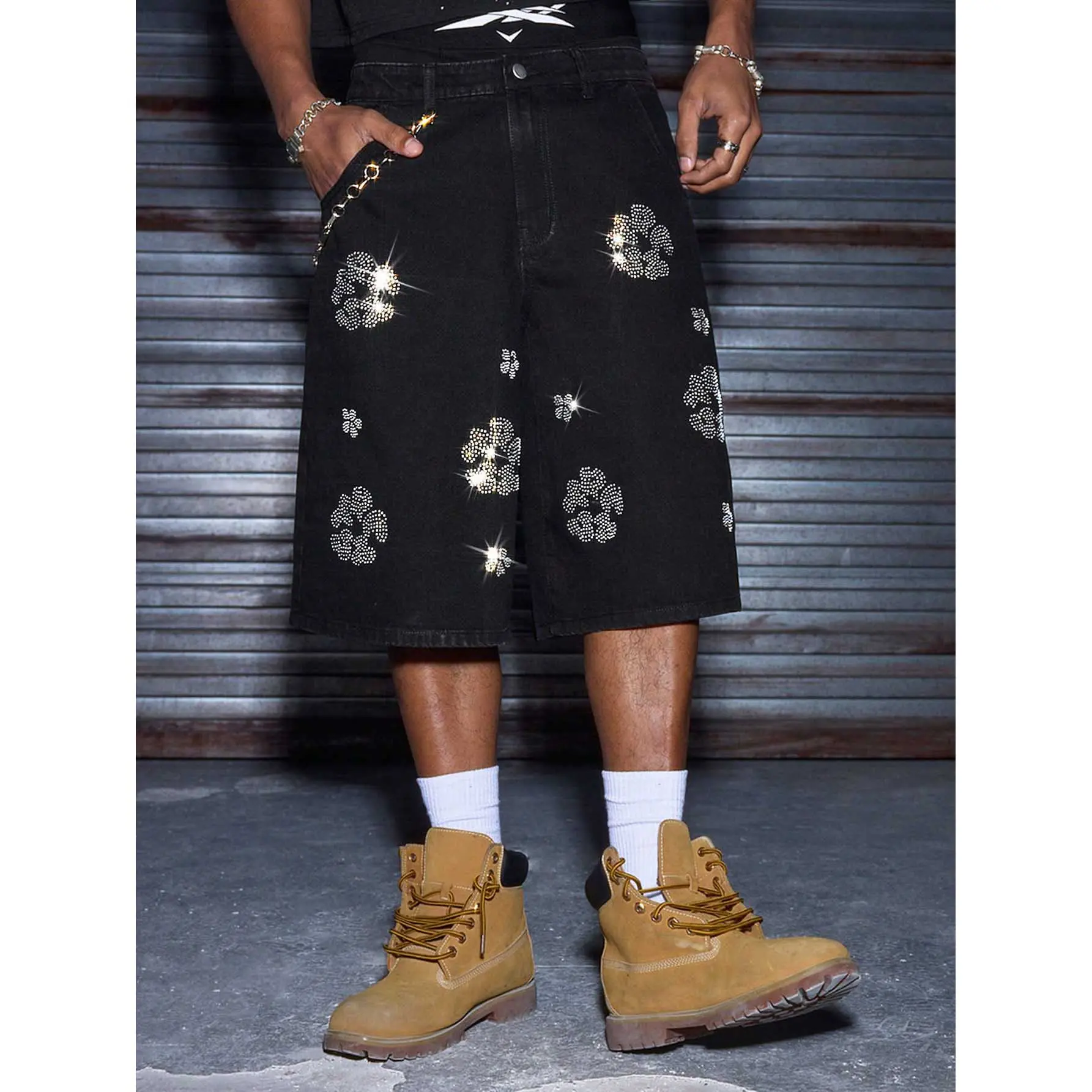 Men's Black Baggy Denim Shorts Washed Loose Fit Jean Shorts Casual Wide Leg Streetwear Hip Hop Y2K Fashion Vintage Washed Denim Pants Regular Waist Comfort Fit Classic Skater Shorts Distressed Style Summer Daily Wear Dark Jean Trousers for Men