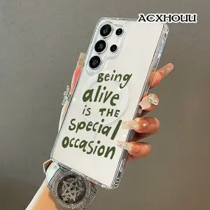 Olive Green Chunky Motivational Quote Script Magnetic Vintage Case for SAMSUNG S26 ULTRA S25 S24 S23 S22,Aesthetic Vibes Lightweight,Shockproof,Silicone,Scratch Resistant,and Cute
