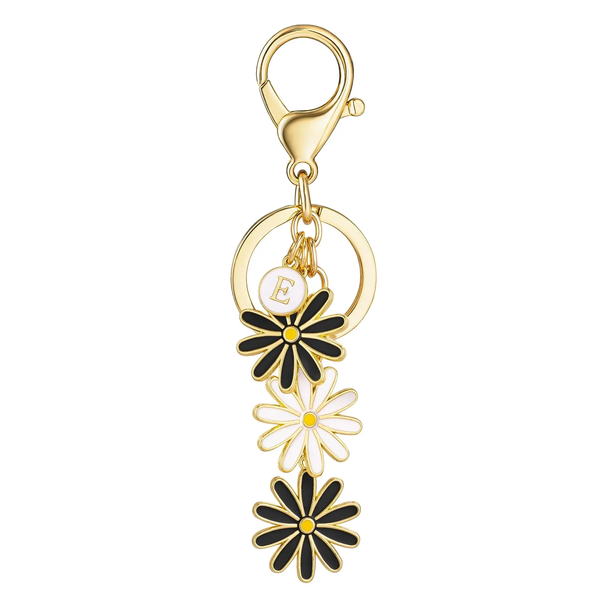 Initial Keychain Daisy Flower Key Chain for Women Cute Letter Keyring Gift Keychain Keychain for Purse Keychain for Bags