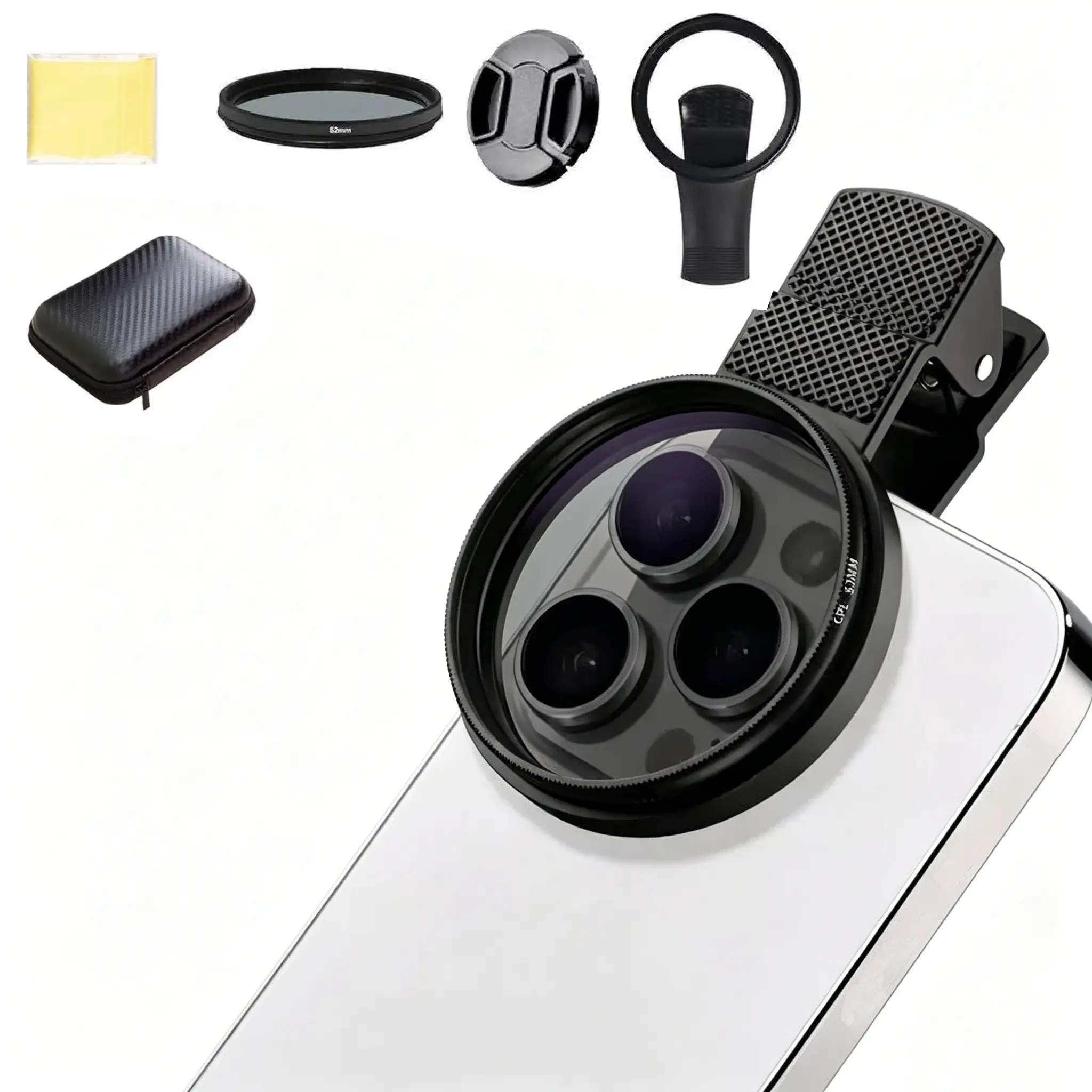 52mm Clip-On Cpl Cellphone Lens Filter Kit, Circular Polarizer with Agc Glass, Mobile Phone Accessory for iPhone and Smartphones