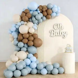160Pcs Dty Blue and Brown Balloon Garland Arch Kit Brown White Light Blue Balloons Balloons for Bear Baby Shower Gender Reveal Birthday Party Decorations