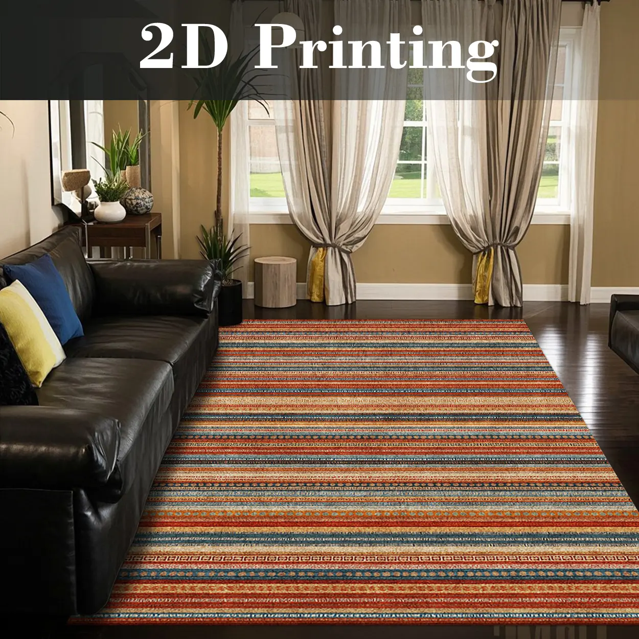 Washable Non-Slip Striped Area Rug, Multiple Sizes, Modern Multicolor Style, Rugs for Living Room with Local Delivery