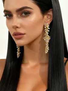 Rhinestone Waterfall Long Earrings, Luxurious Party Style, Asymmetrical Rhinestone Drop Design, Perfect for Evening/wedding Wear